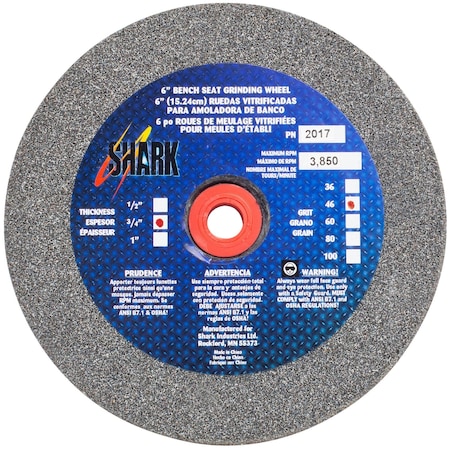 Shark Industries 6-in. x 3/4-in. x 1-in. Bench Seat Grinding Wheel 46 Grit, Aluminum Oxide 2017